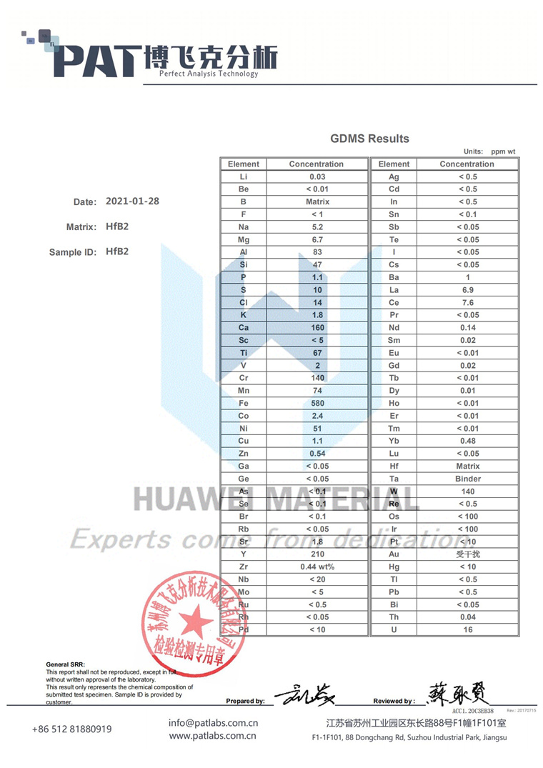 GDMS of nano Hafnium diboride(HfB2) ,2021.01.29_00