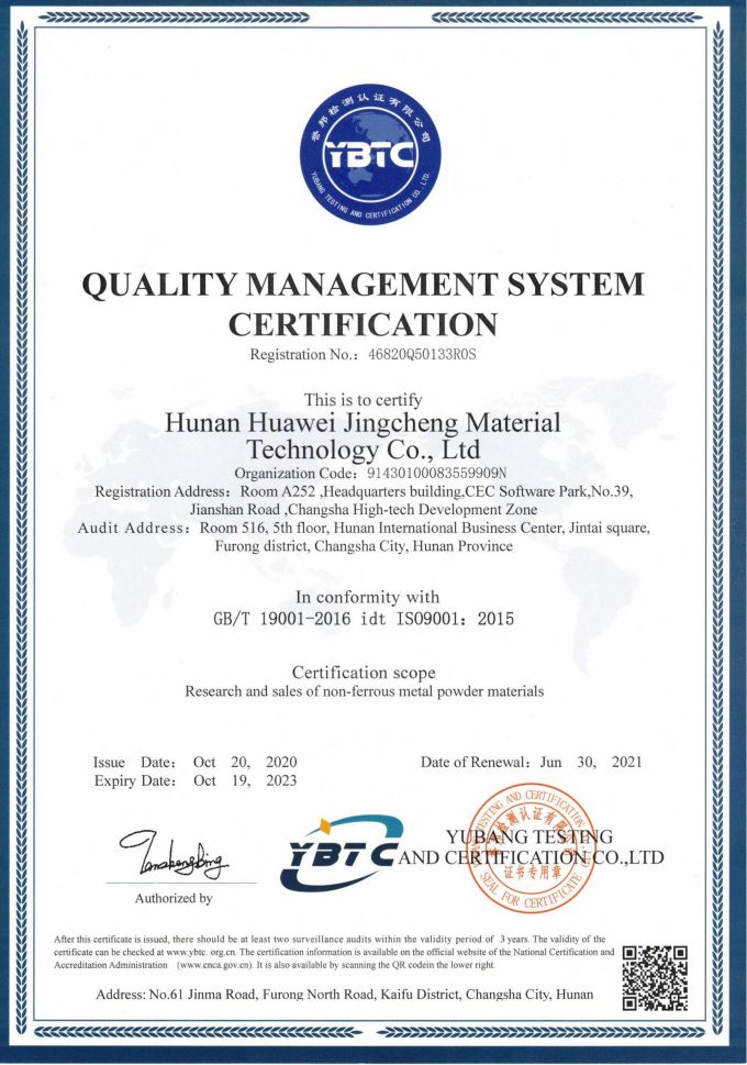 Quality Management System certification